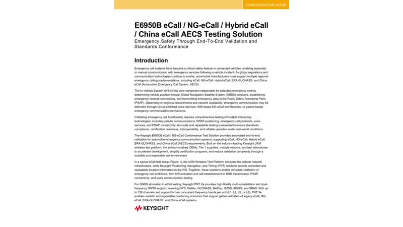E6950B eCall / NG-eCall / Hybrid eCall / China eCall AECS Testing Solution